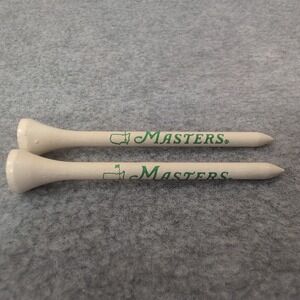 Vintage Masters Golf Tees Green Logo Wooden Tournament Souvenir Set of 2